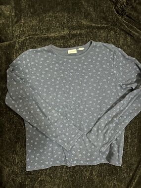 Sonoma Navy Blue Floral Waffle-Knit Long Sleeve Top